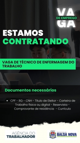 VAGAS NA AGÊNCIA DO TRABALHADOR