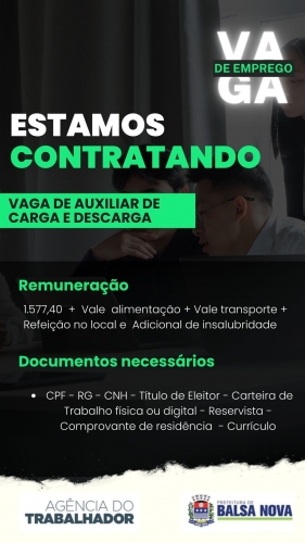 VAGAS NA AGÊNCIA DO TRABALHADOR