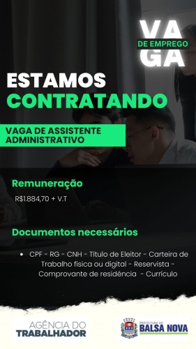 VAGAS NA AGÊNCIA DO TRABALHADOR