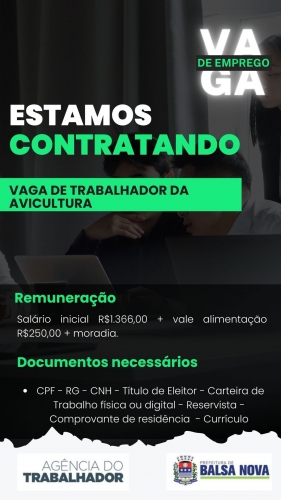 VAGAS NA AGÊNCIA DO TRABALHADOR