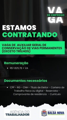 VAGAS NA AGÊNCIA DO TRABALHADOR