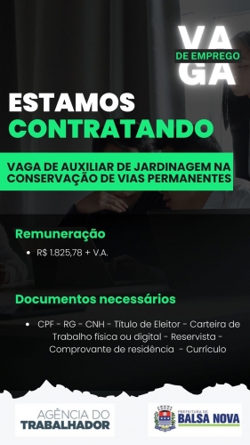 VAGAS NA AGÊNCIA DO TRABALHADOR