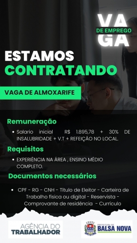 VAGAS NA AGÊNCIA DO TRABALHADOR