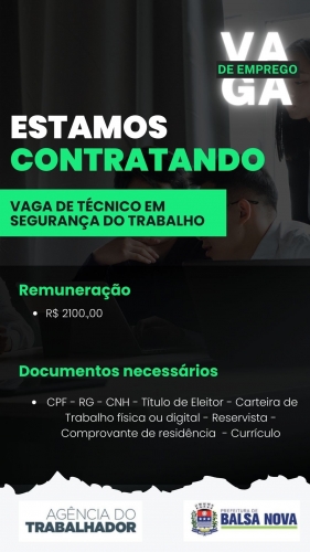 VAGAS NA AGÊNCIA DO TRABALHADOR