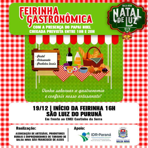 A Feirinha Gastronômica de Balsa Nova estará presente no Natal.