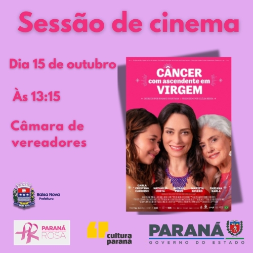 Sessão de cinema na Câmara dia 15/10 às 13h15