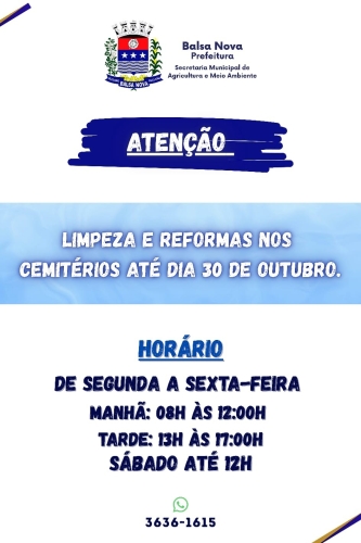 Limpeza e Reformas nós Cemitérios até dia 30 de outubro