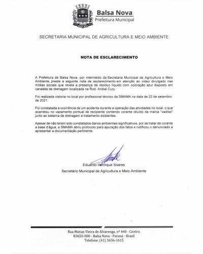 NOTA DE ESCLARECIMENTO