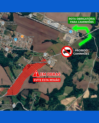 Atenção motoristas! A Rua Vereador Luiz Antônio Pellizzari deve ser evitada, devido às obras
