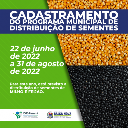 CADASTRAMENTO DO PROGRAMA MUNICIPAL DE DISTRIBUIÇÃO DE SEMENTES