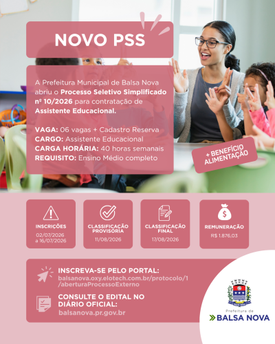 Inscrições abertas para contratação de Assistente Educacional
