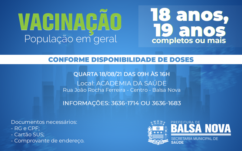VACINAÇÃO COVID - 18, 19 ANOS OU MAIS