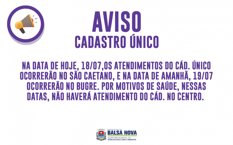 AVISO CADASTRO ÚNICO