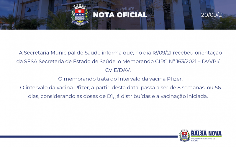 NOTA OFICIAL - SECRETARIA DE SAÚDE - 20/09/21