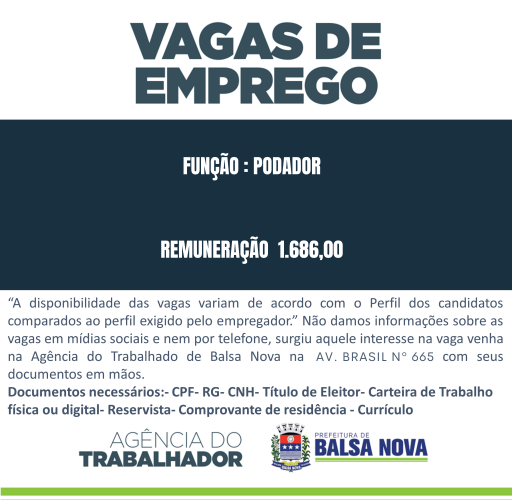 VAGAS NA AGÊNCIA DO TRABALHADOR