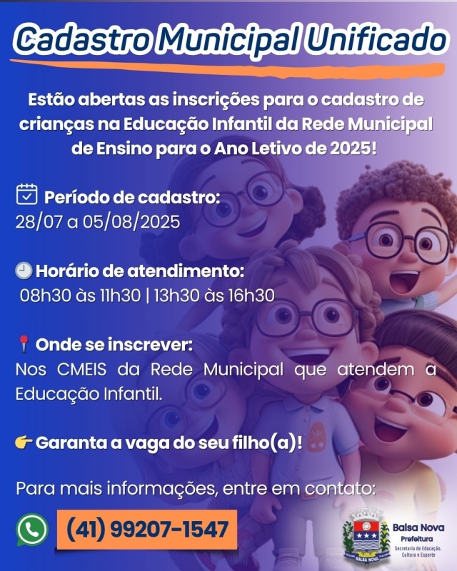Inscrições abertas para o Cadastro Municipal Unificado