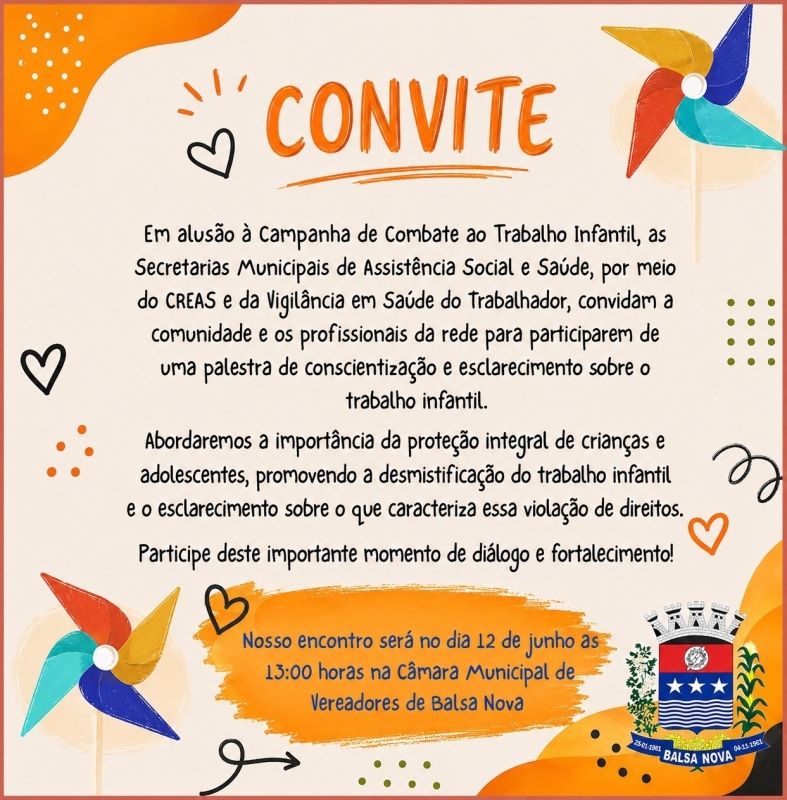 Participe da palestra de conscientização e esclarecimento sobre o trabalho infantil