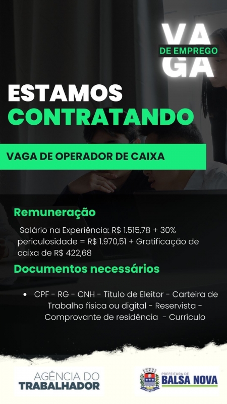 VAGAS NA AGÊNCIA DO TRABALHADOR