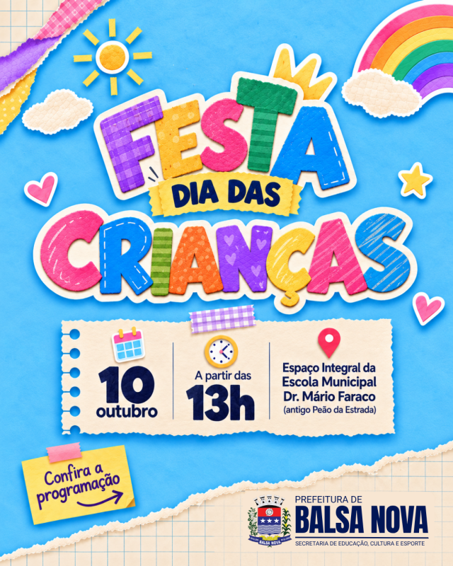 Festa do Dia das Crianças em Balsa Nova terá atrações gratuitas