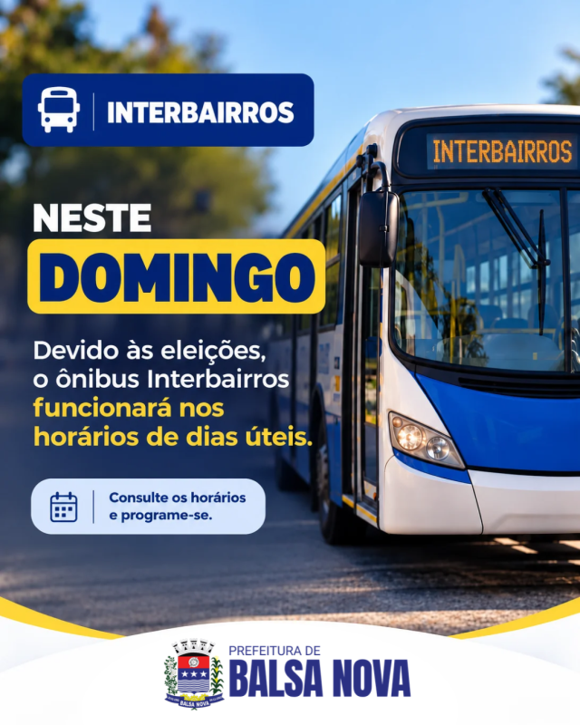 Interbairros terá horários de dias úteis neste domingo devido às eleições