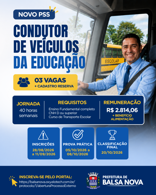 Inscrições abertas para o PSS - Condutor de Veículos da Educação